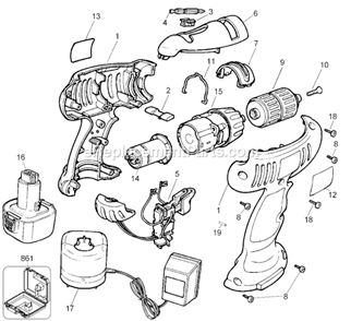 Part Location Diagram of 499125-00 DeWALT Kit Box